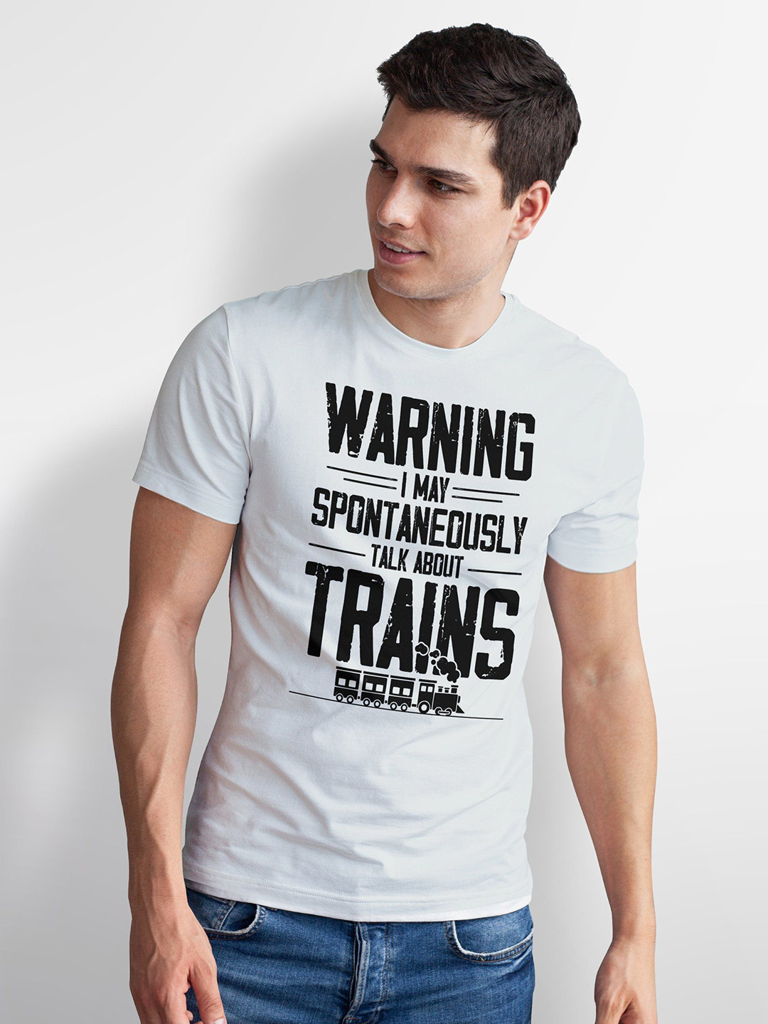 Seekbuylove Men Bio Finish Trains Round Neck Pure Cotton T-shirt