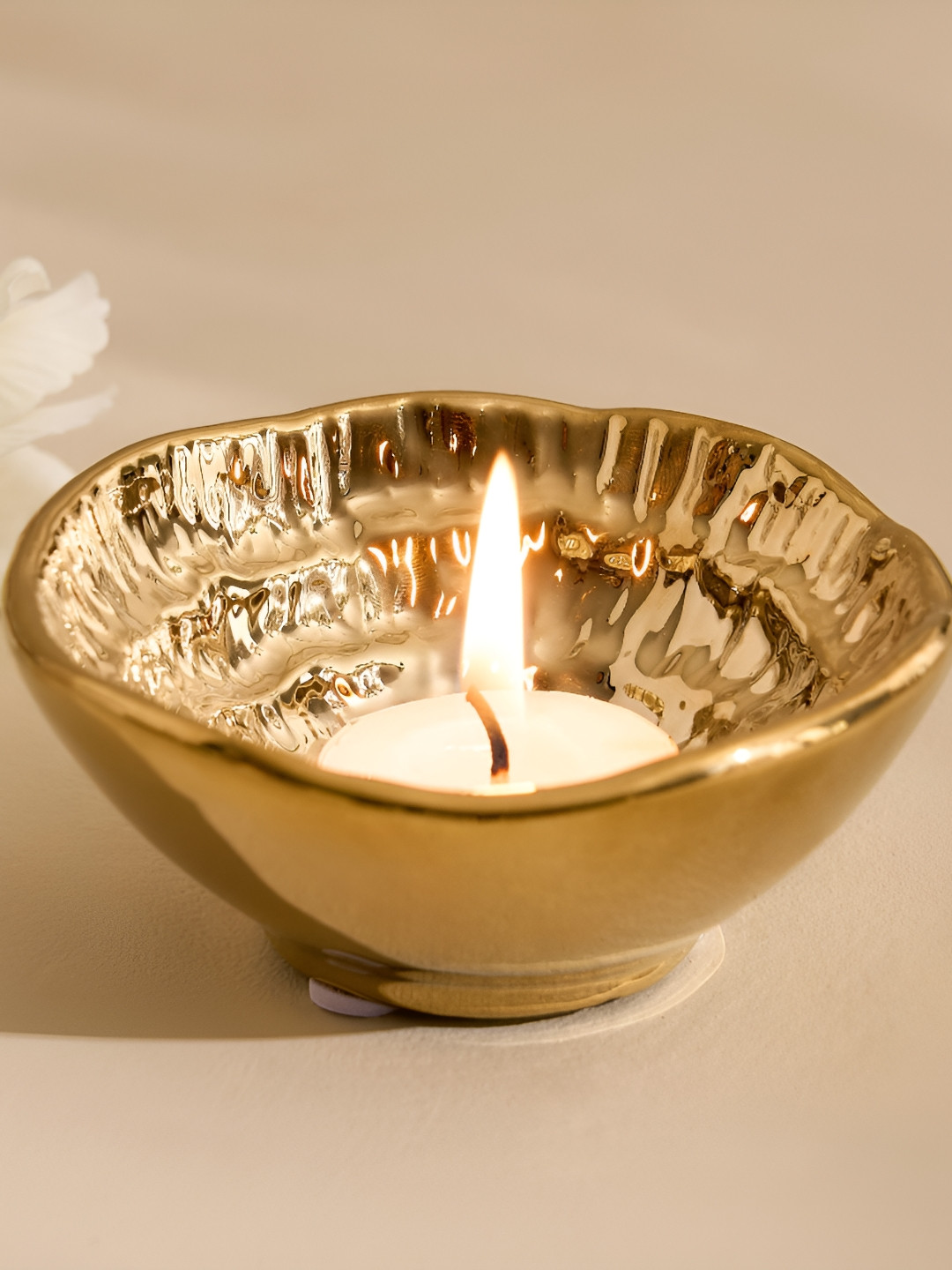 Home Centre Alchemy Gold-Toned Textured Ceramic Candle Holder