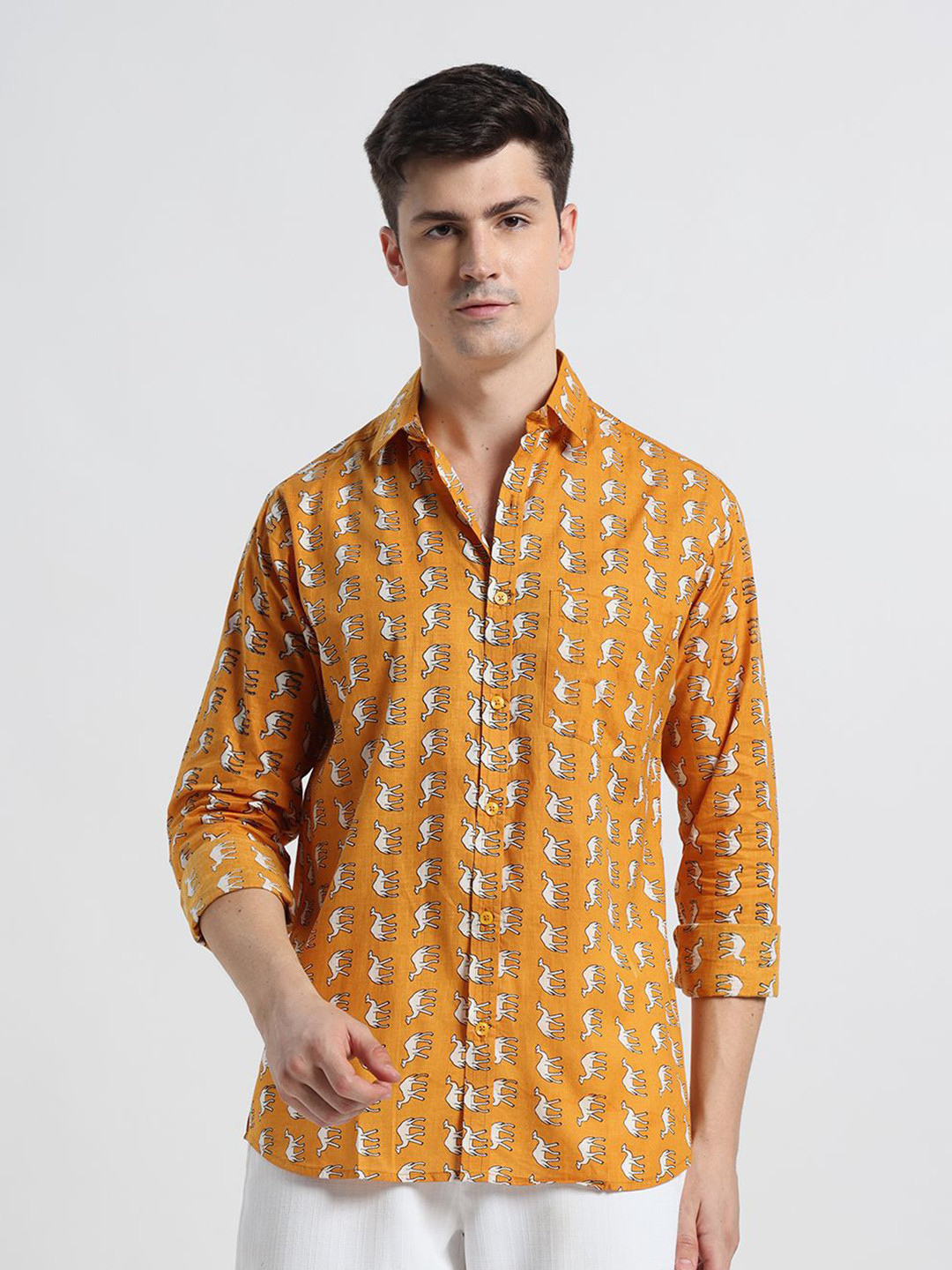 DIYAASH BY AKASH Relaxed Fit Ethnic Motifs Printed Cotton Shirt
