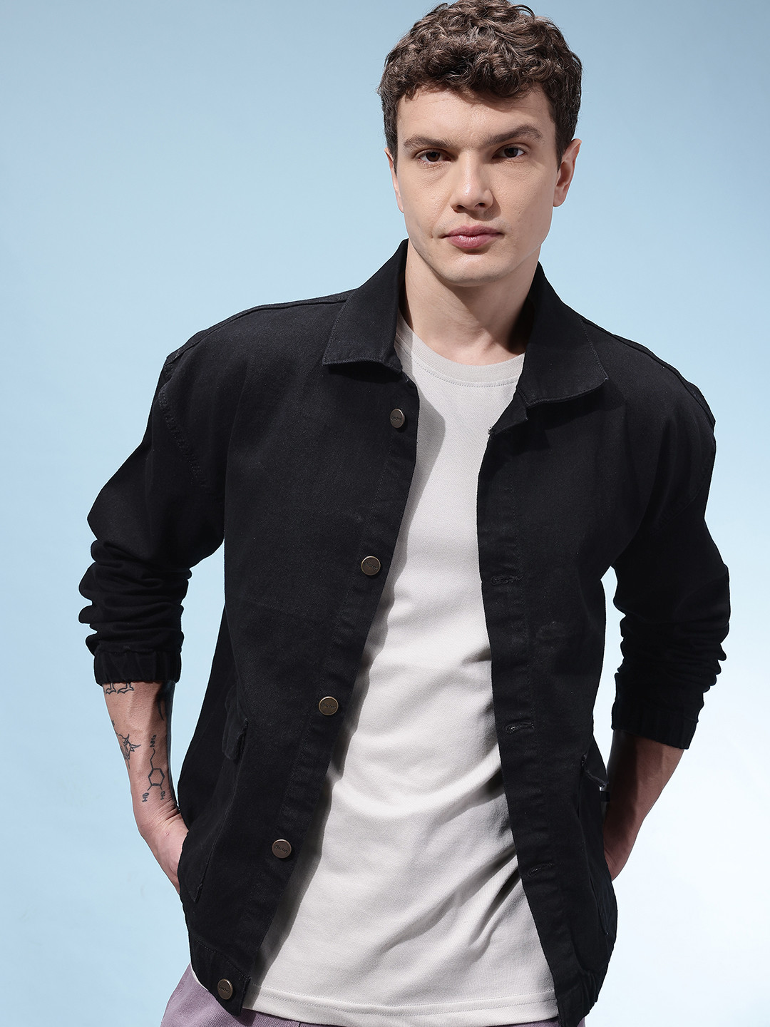 glitchez Typography Pure Cotton Denim Jacket With Flap Pockets