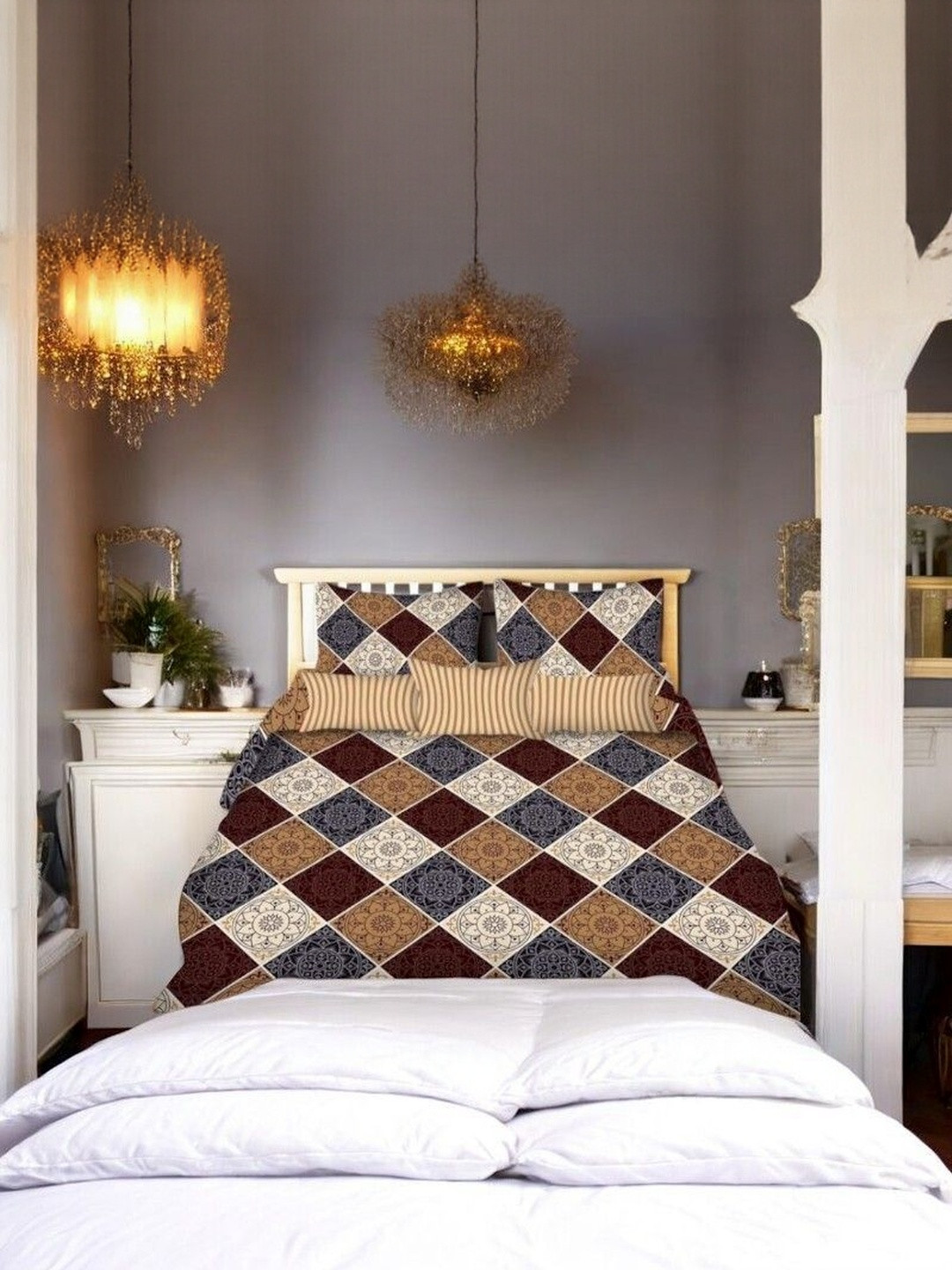 WELLNEST 104 TC Geometric Printed Polyester Queen Bedsheets 6 X6.5