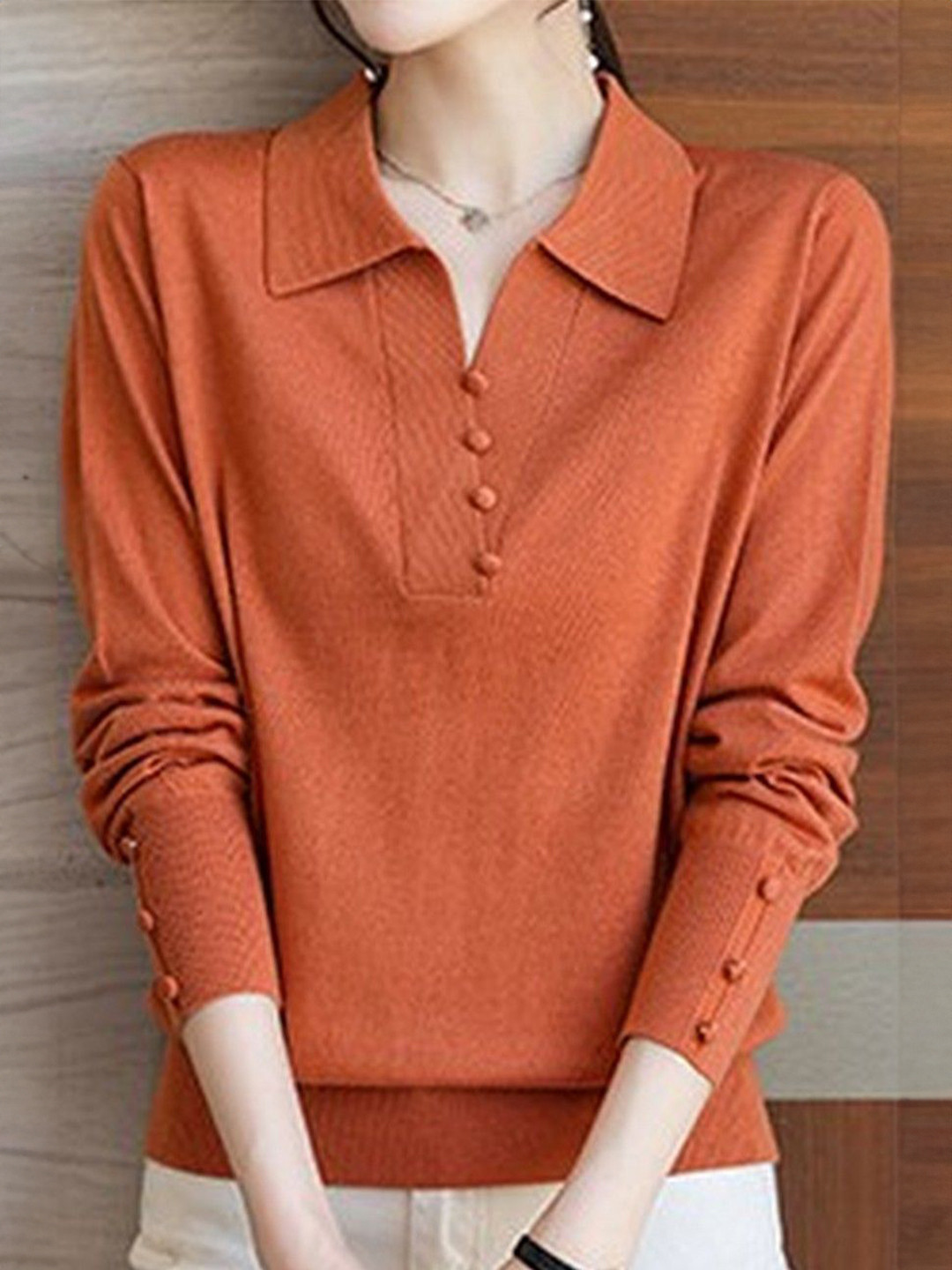 StyleCast Shirt Collar Full Sleeve Button Cuffs Pullover