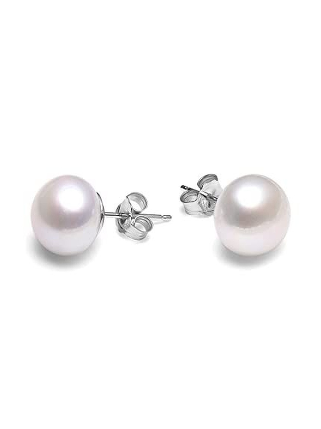 MYSTICFLAVIA White Natural Pearl Stud Silver Earrings