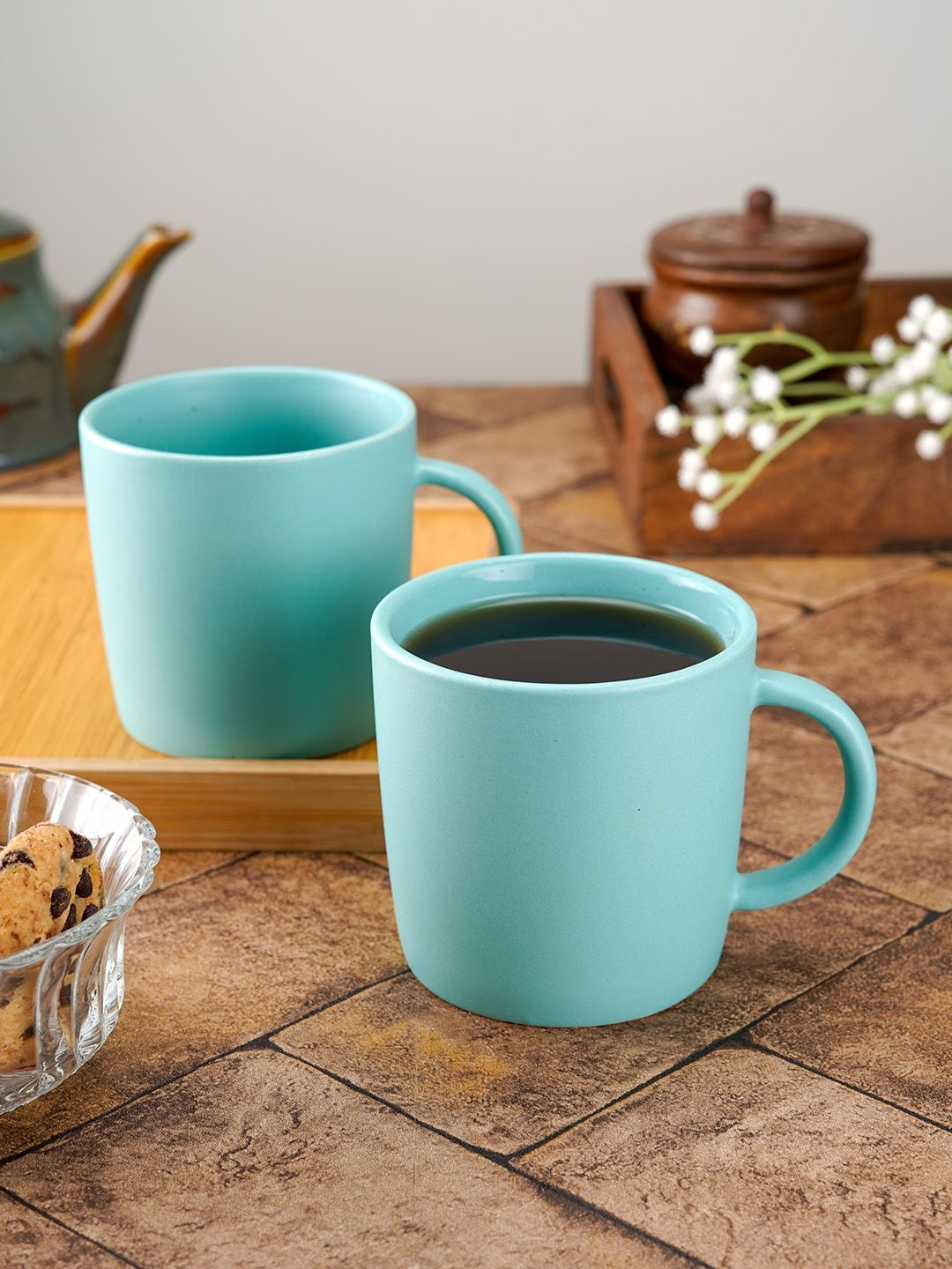 Aura Blue 2 Pieces Ceramic Glossy Mups- 300ml