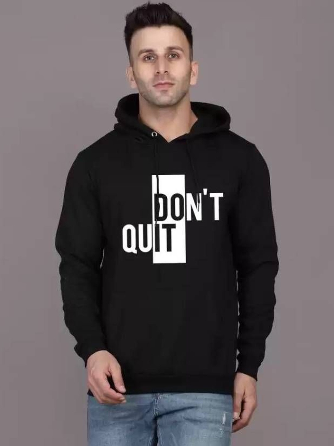 VALUE CREATION Men Black Cotton Printed Hooded Pullover