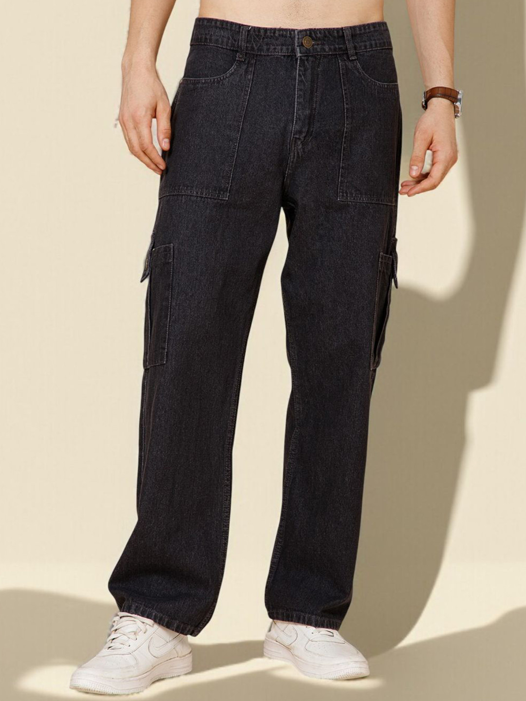 R.Code by The Roadster Life Co. Men Mid-Rise Baggy Non Stretchable Cargo Styles Jeans