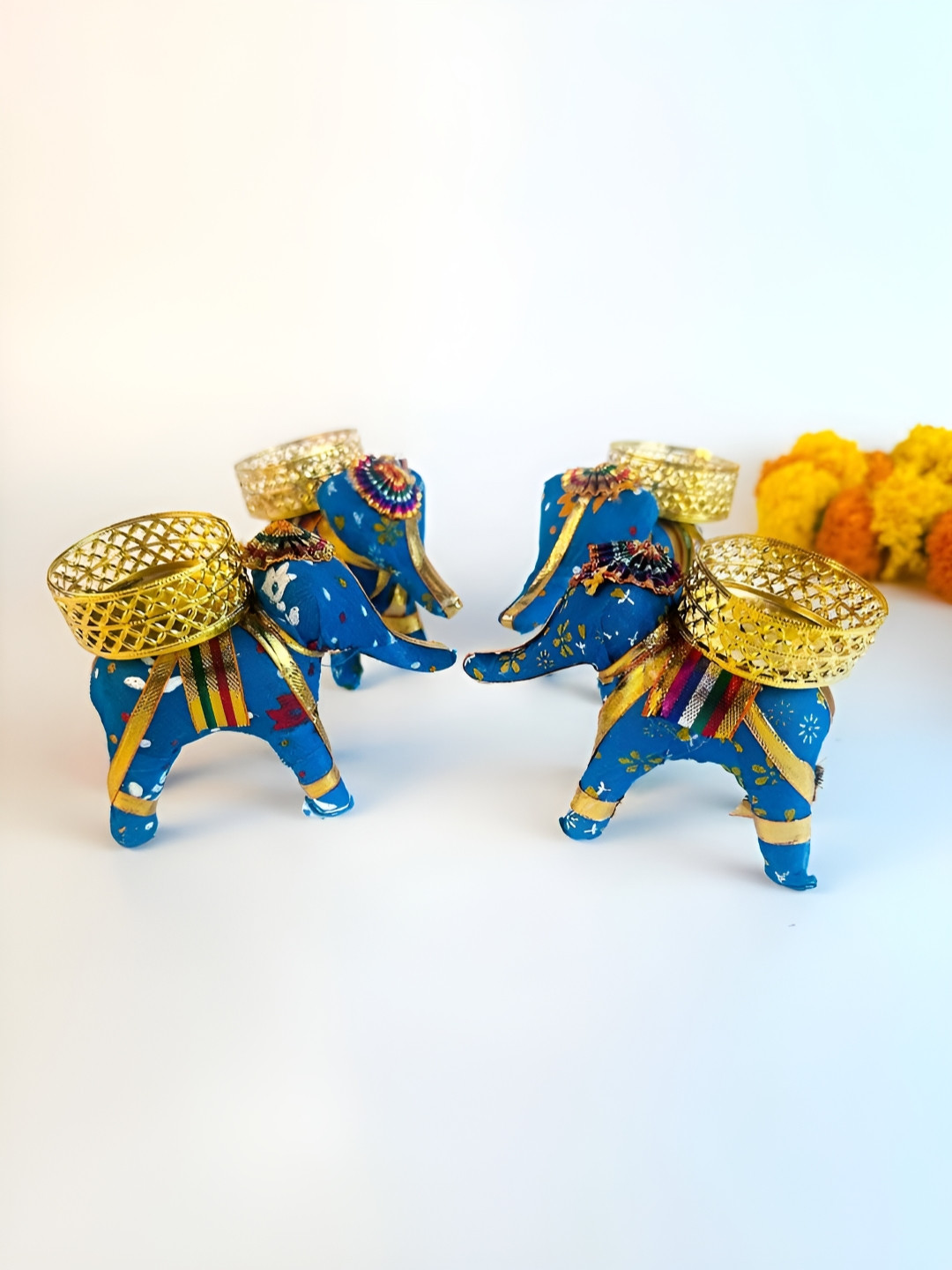 Giftii Blue & Pink 5 Pieces Elephant Tea Light Candle Holders