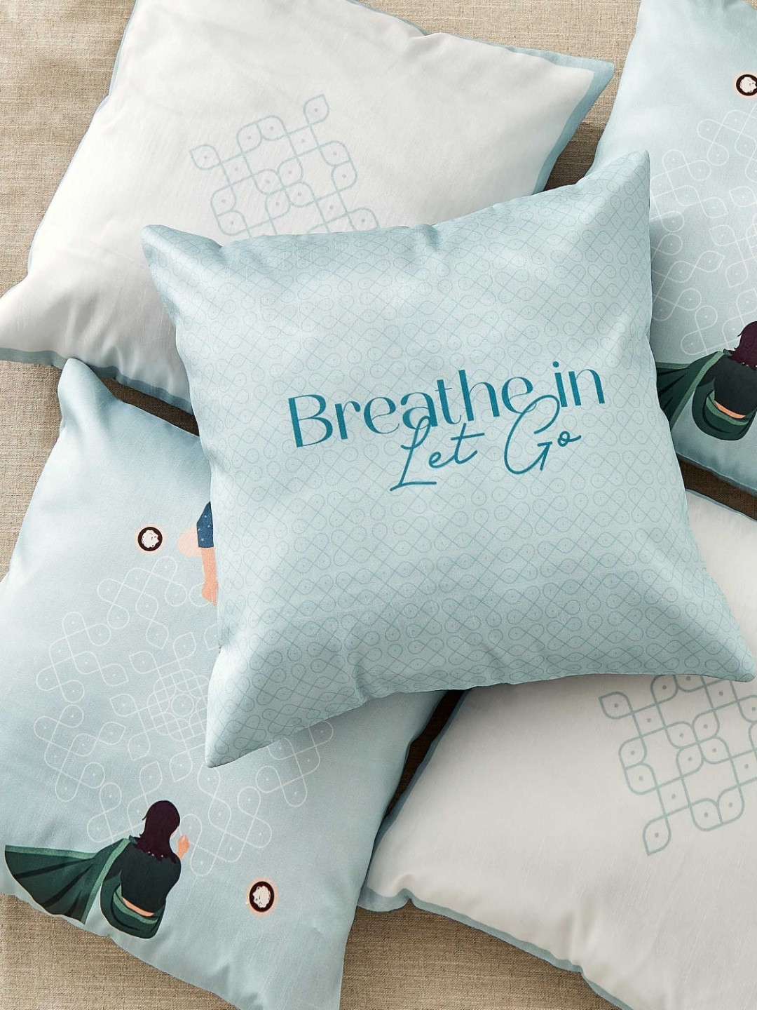 Home Centre Vera Blue 5 Pieces Printed Square Cushion Covers