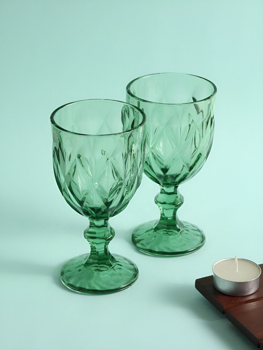 Eyaas Green 2 Pieces Textured Wine Glasses -200 ML