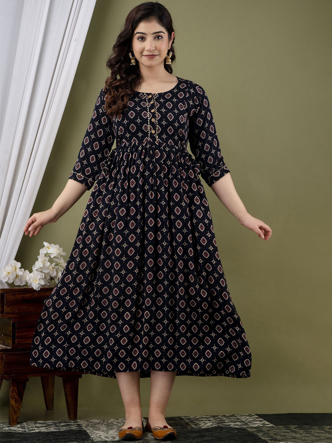 FACON GRAVIDA Floral Printed Maternity A-Line Midi Dress