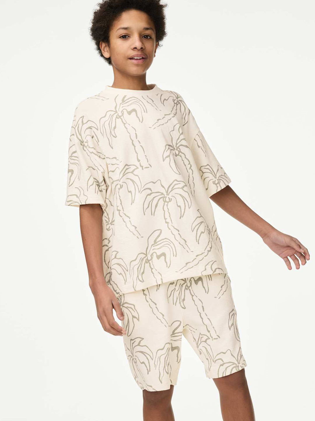 Marks & Spencer Boys Palm Tree Printed Round Neck T-Shirt With Short