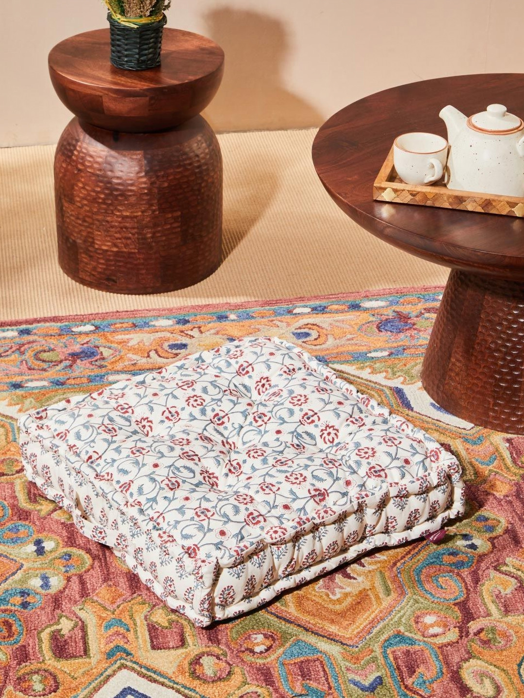 Fabindia Red & White Printed Cotton Floor Cushion