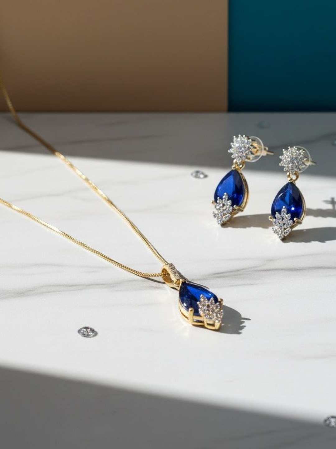 Global Ecom Gold-Plated Stone-Studded Jewellery Set