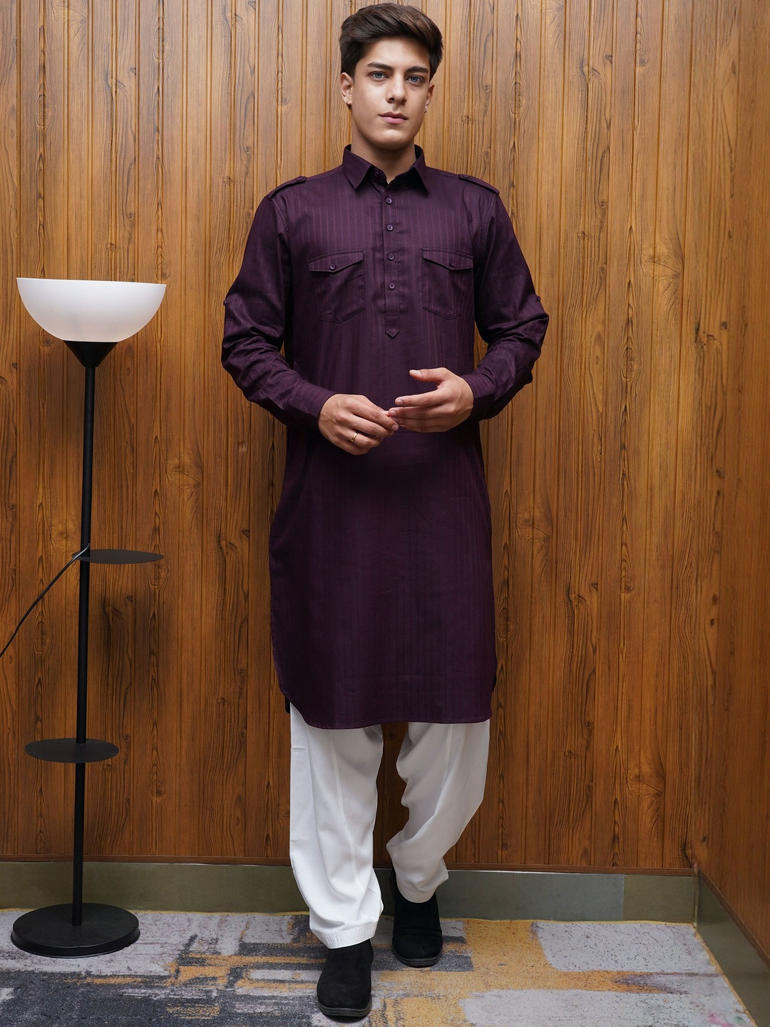 BETTINO Men Shirt Collar Regular Pathani Kurta with Salwar