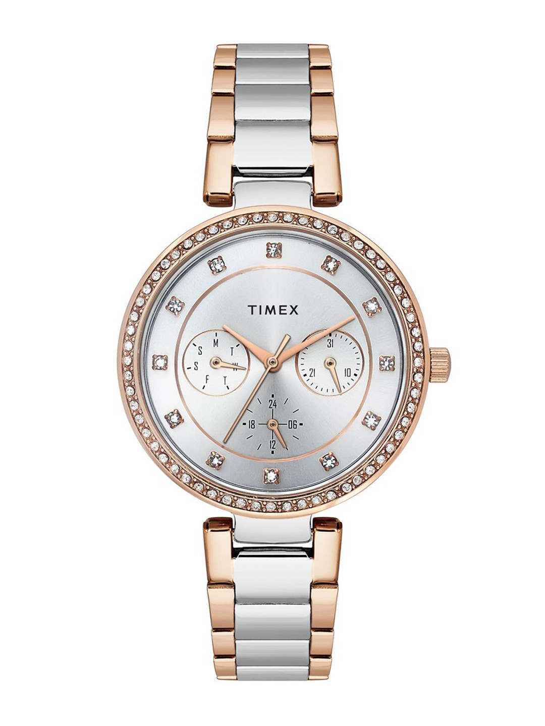 Timex Women Embellished Dial & Bracelet Style Strap Multi Function Watch TWEL18723
