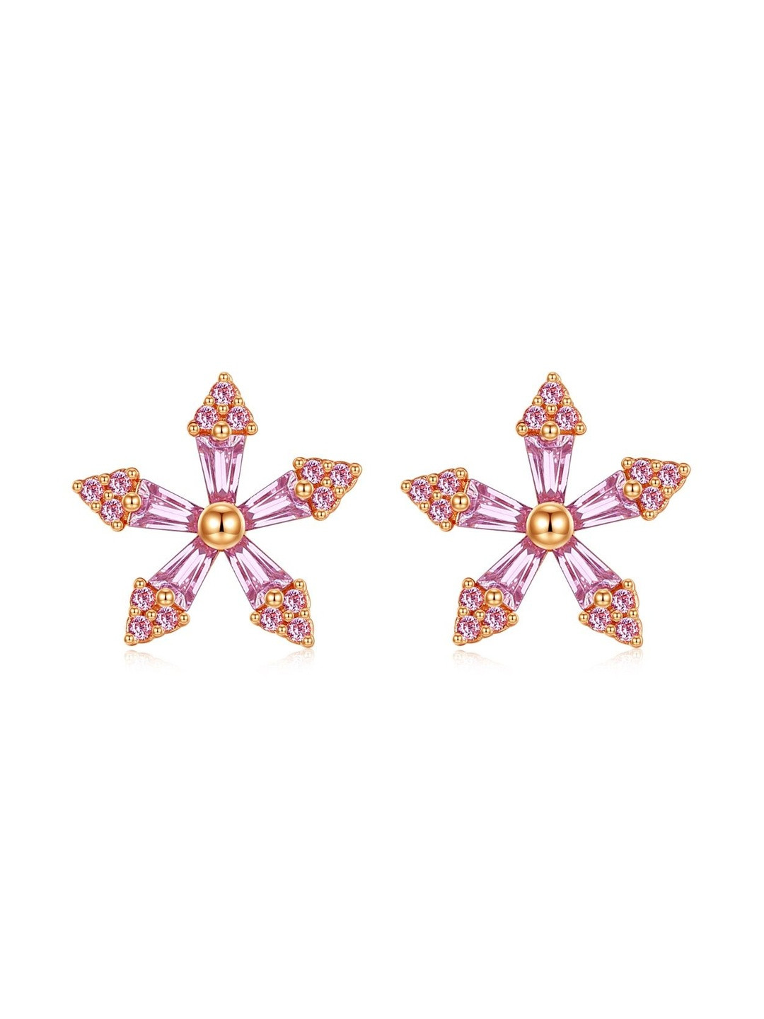 MYSTICFLAVIA Starry Pink Zircon Sparkling  Stud Silver Earrings
