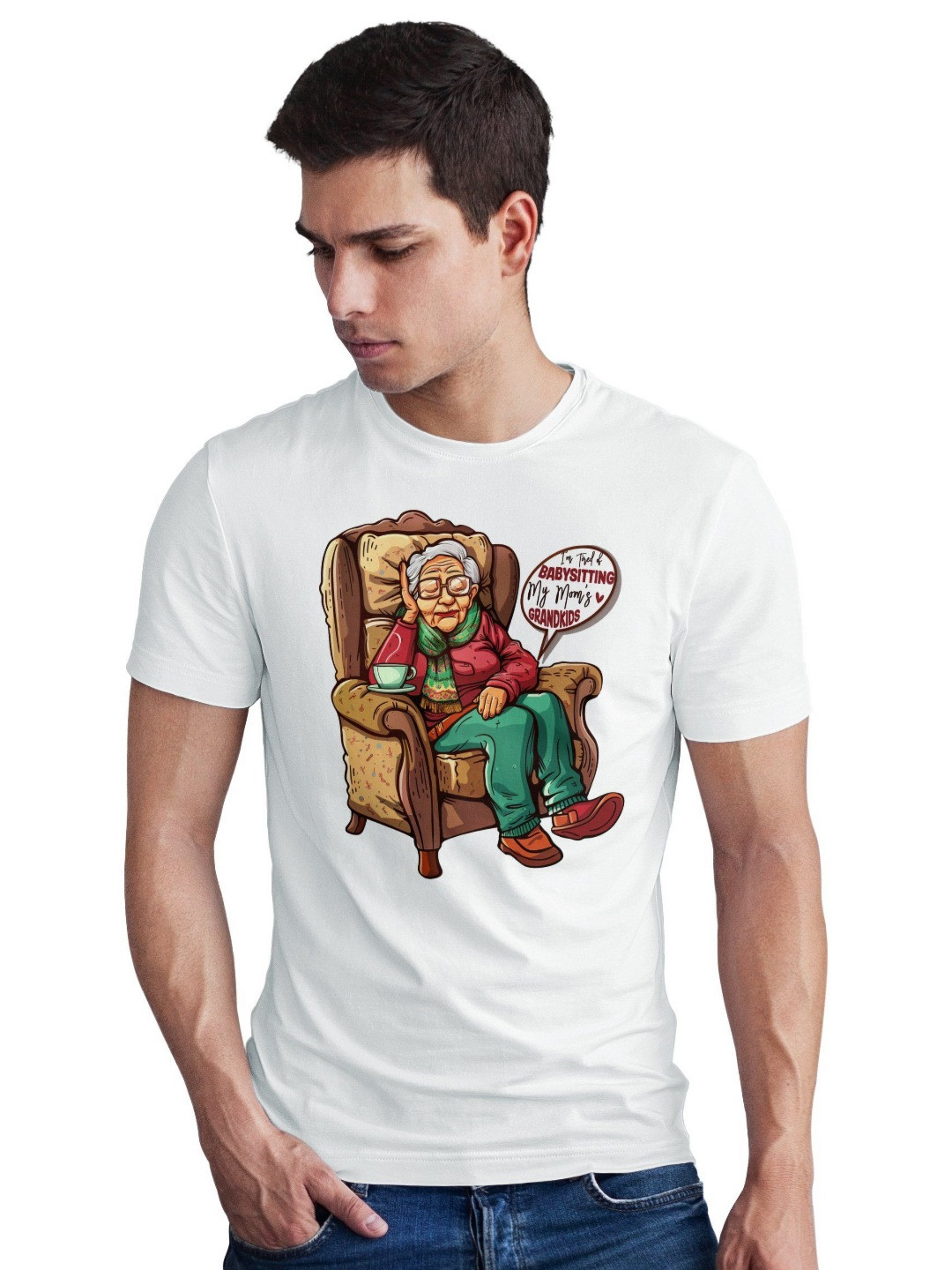 Seekbuylove Men Bio Finish Babysitting Grandkids Round Neck Pure Cotton T-shirt