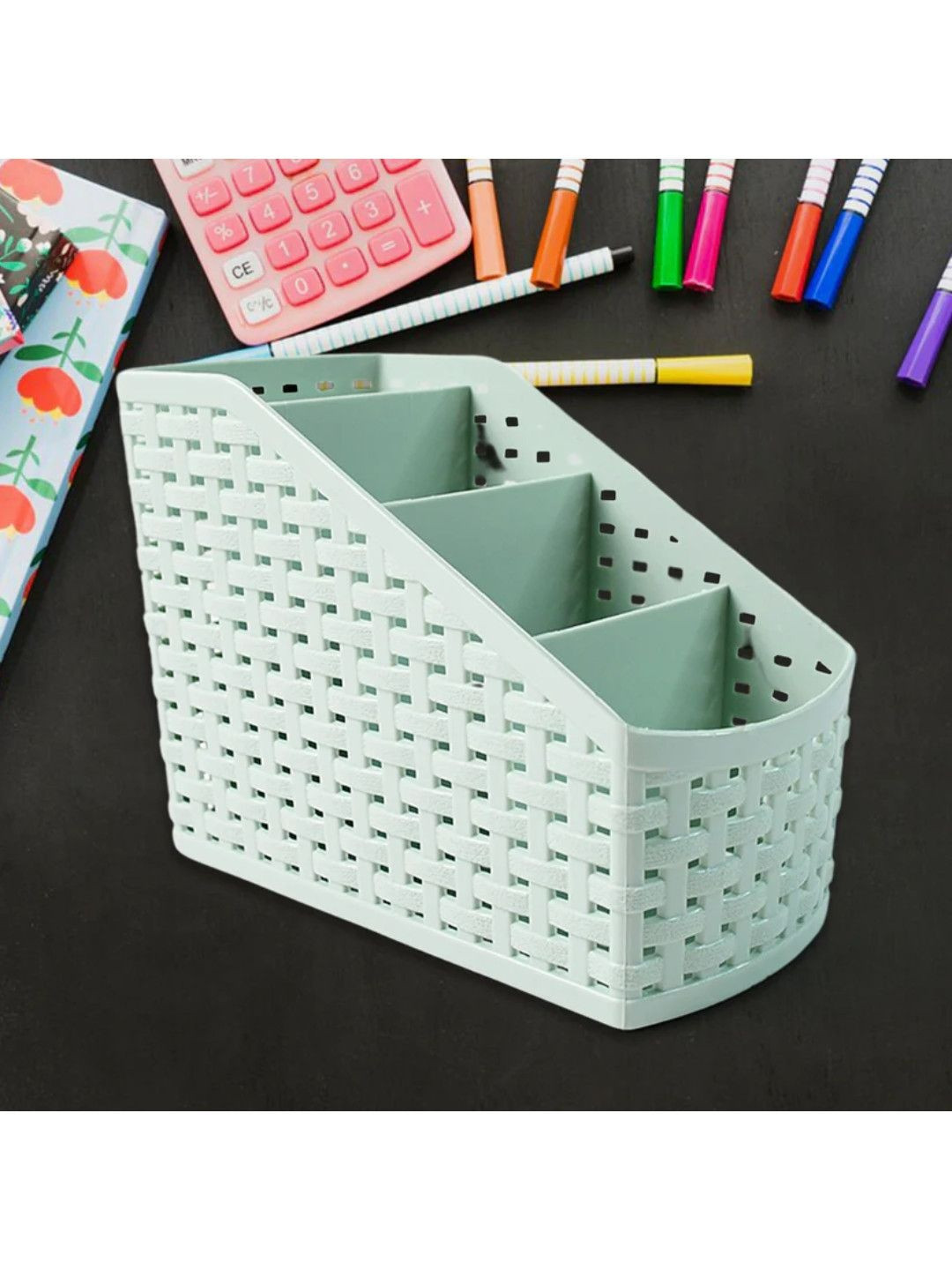 DeoDap Green Plastic Multi-Purpose Storage Basket Organizer