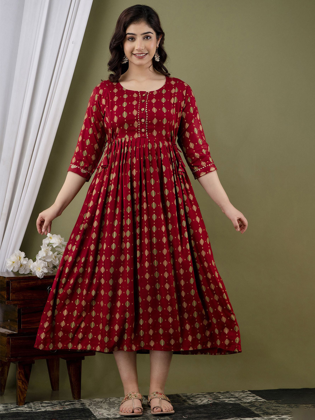 FACON GRAVIDA Floral Printed Maternity A-Line Midi Dress