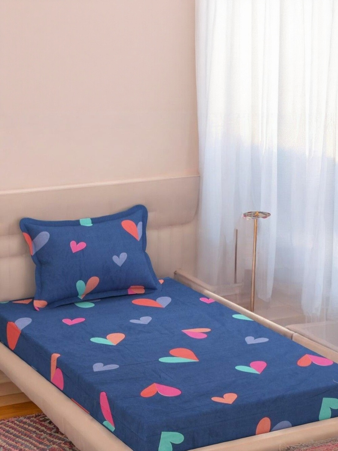 WELLNEST Conversational Printed Single Fitted Bedsheets With One Pillow Cover