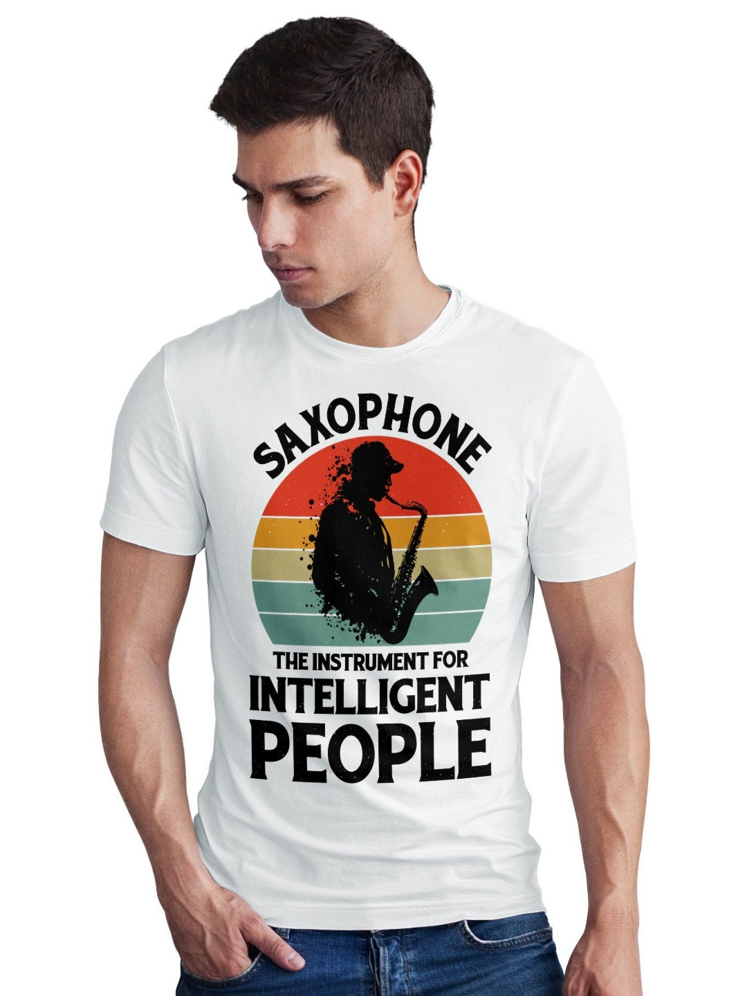 Seekbuylove Men Bio Finish Saxophone Round Neck Pure Cotton T-shirt