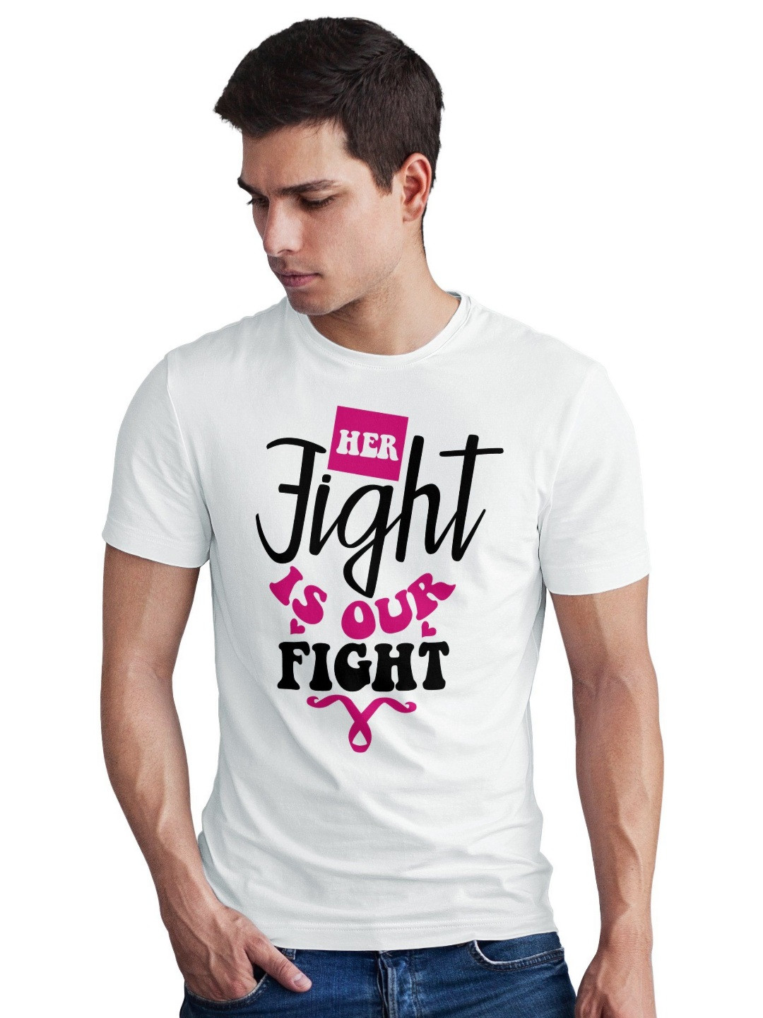 Seekbuylove Men Bio Finish Her Fight Is Our Round Neck Pure Cotton T-shirt