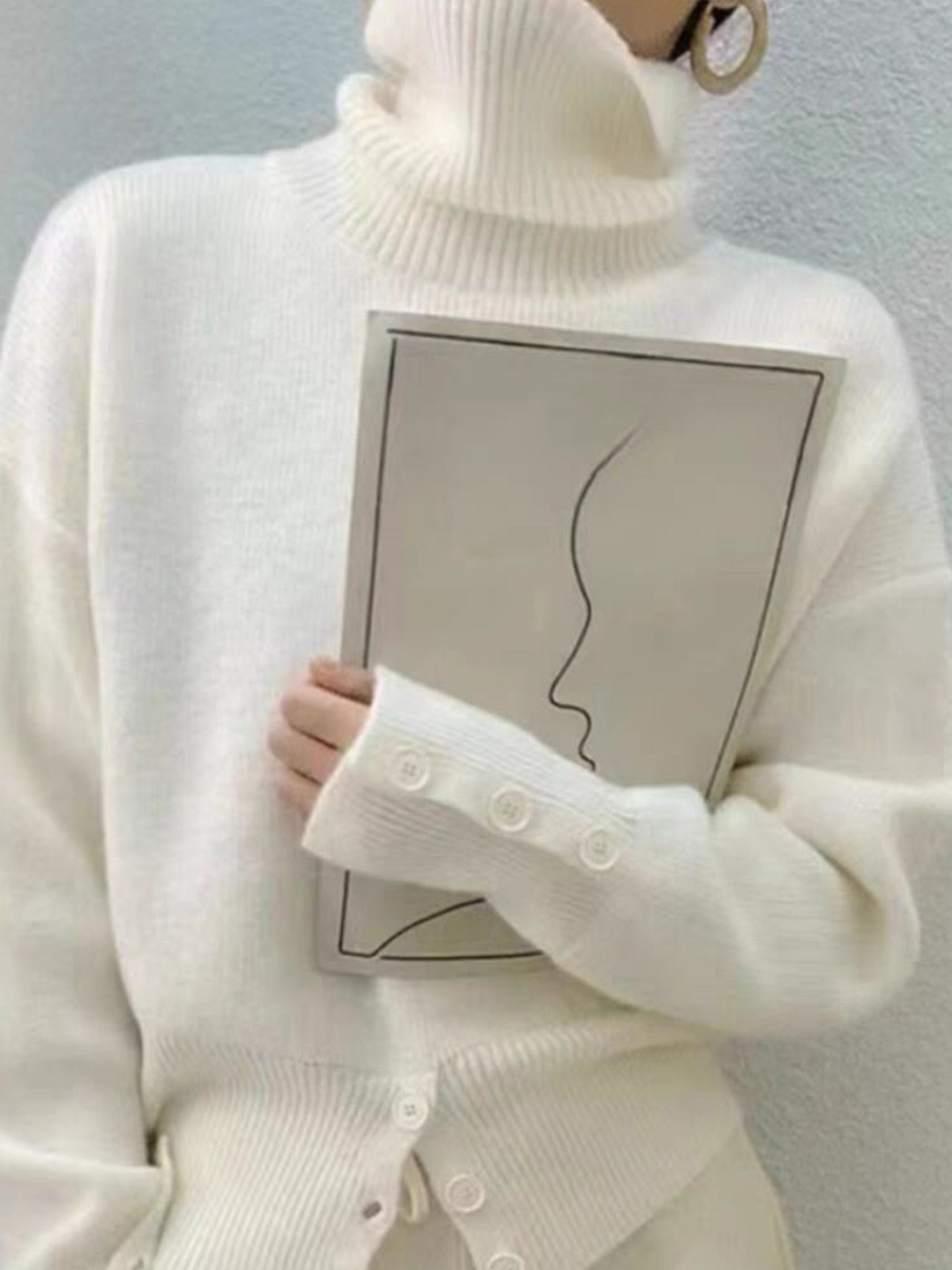 StyleCast Turtleneck Long Sleeves Pullover Sweater With Button Cuff Detail