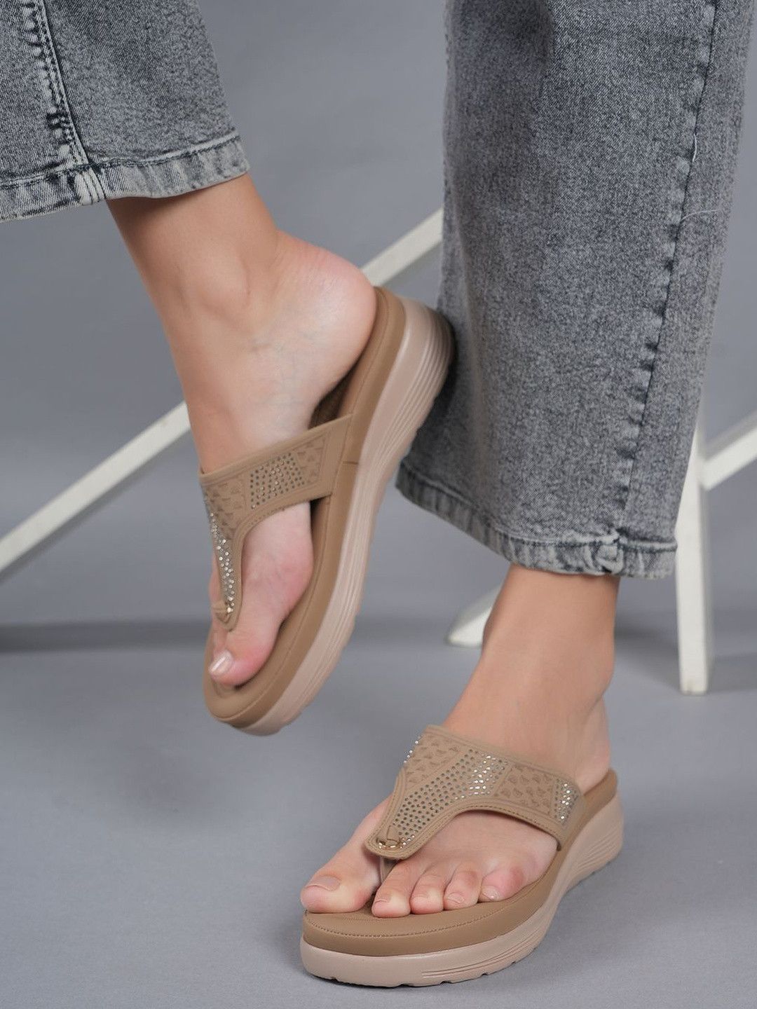 DressBerry Women Beige Casual Wedge Heels