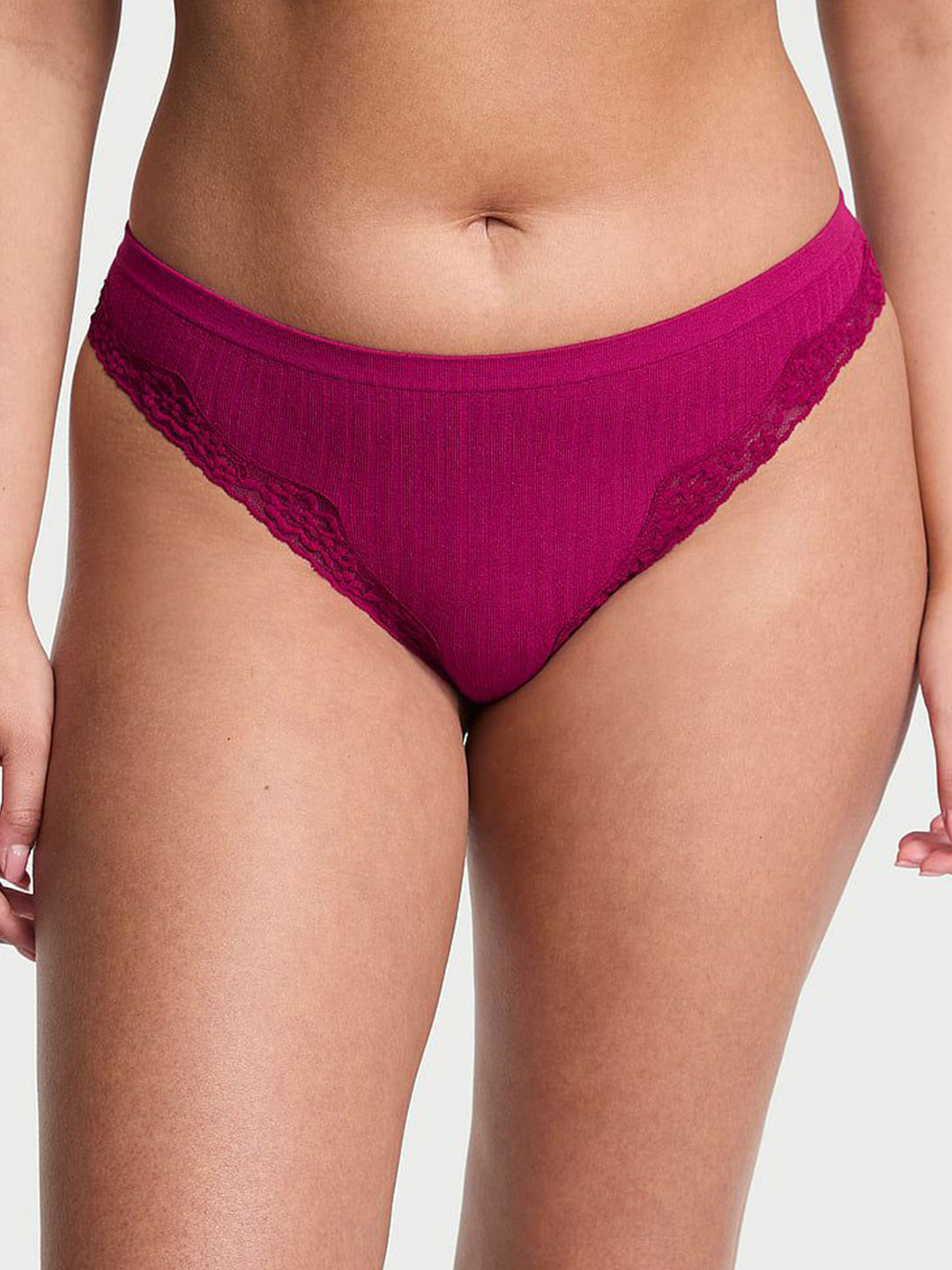 Victoria's Secret Women Seamless Rib Lace-Trim Low Rise Thong Briefs