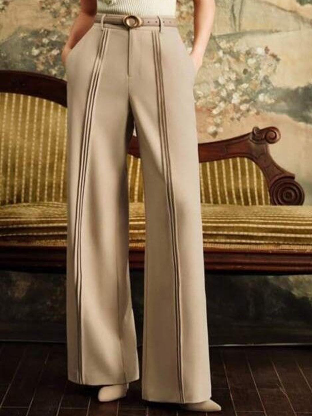 BROADSTAR Women Smart Loose Fit High-Rise Easy Wash Pleated Trousers