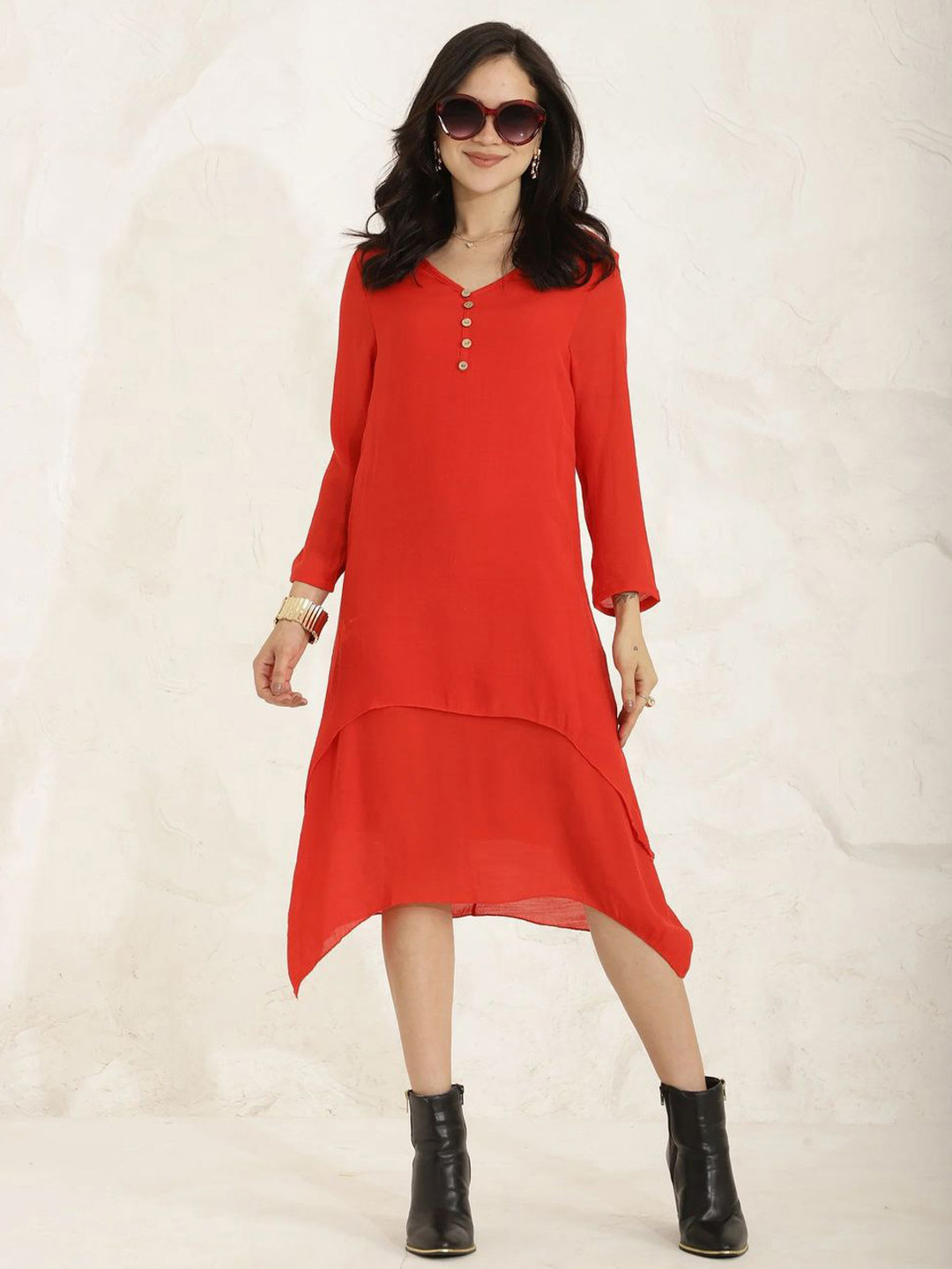 SANAITA CREATIONS Ebb Curve Women V-Neck A-Line Dress