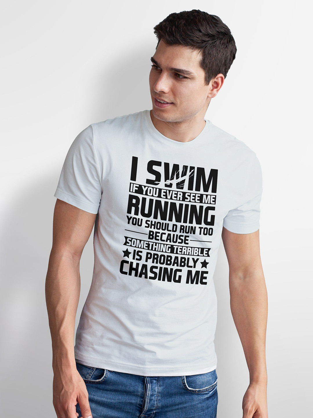 Seekbuylove Men Bio Finish Funny Swimmer Round Neck Pure Cotton T-shirt