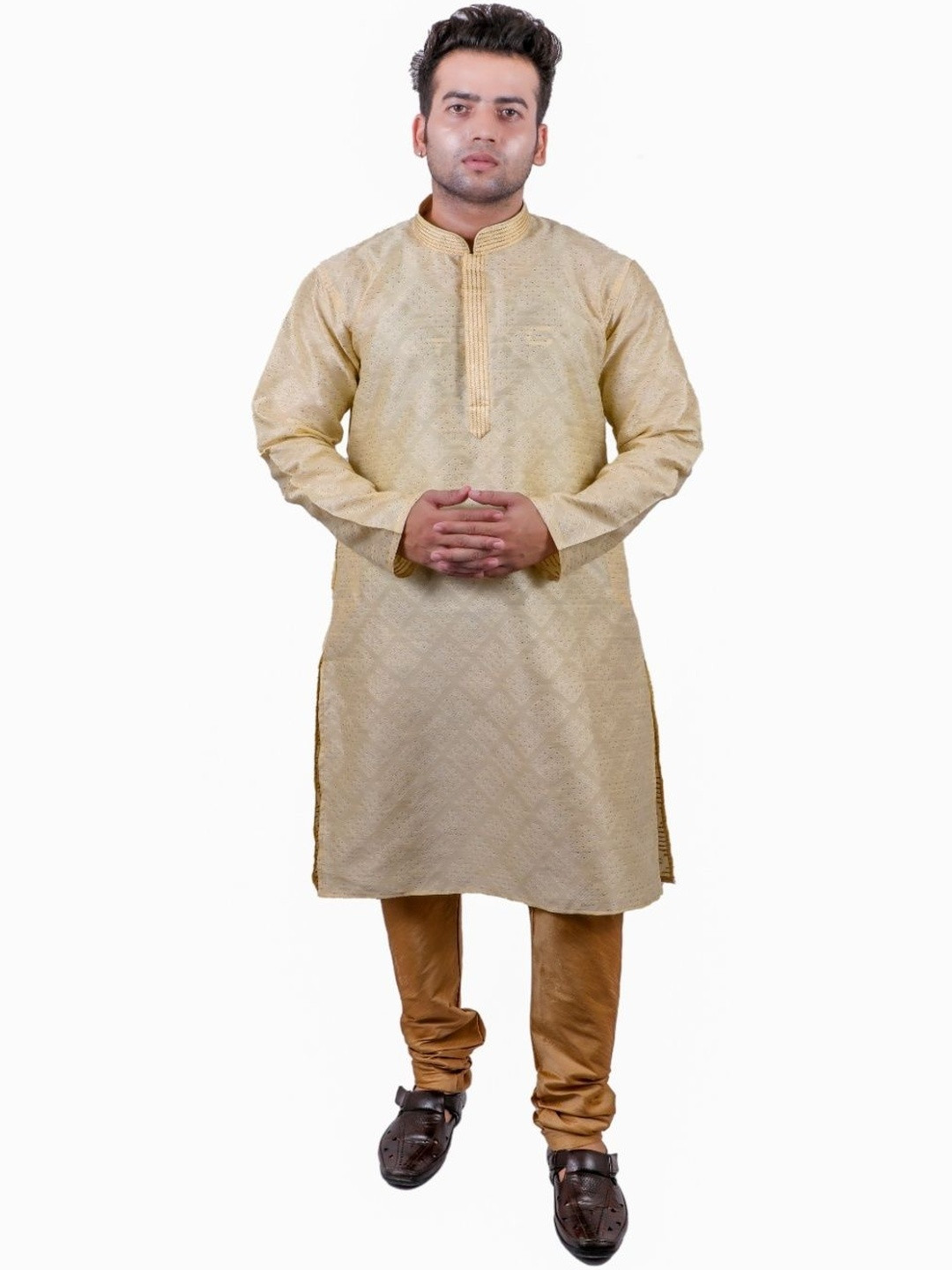 Dgjjooop Geometric Self Design Mandarin Collar Straight Kurta with Churidar