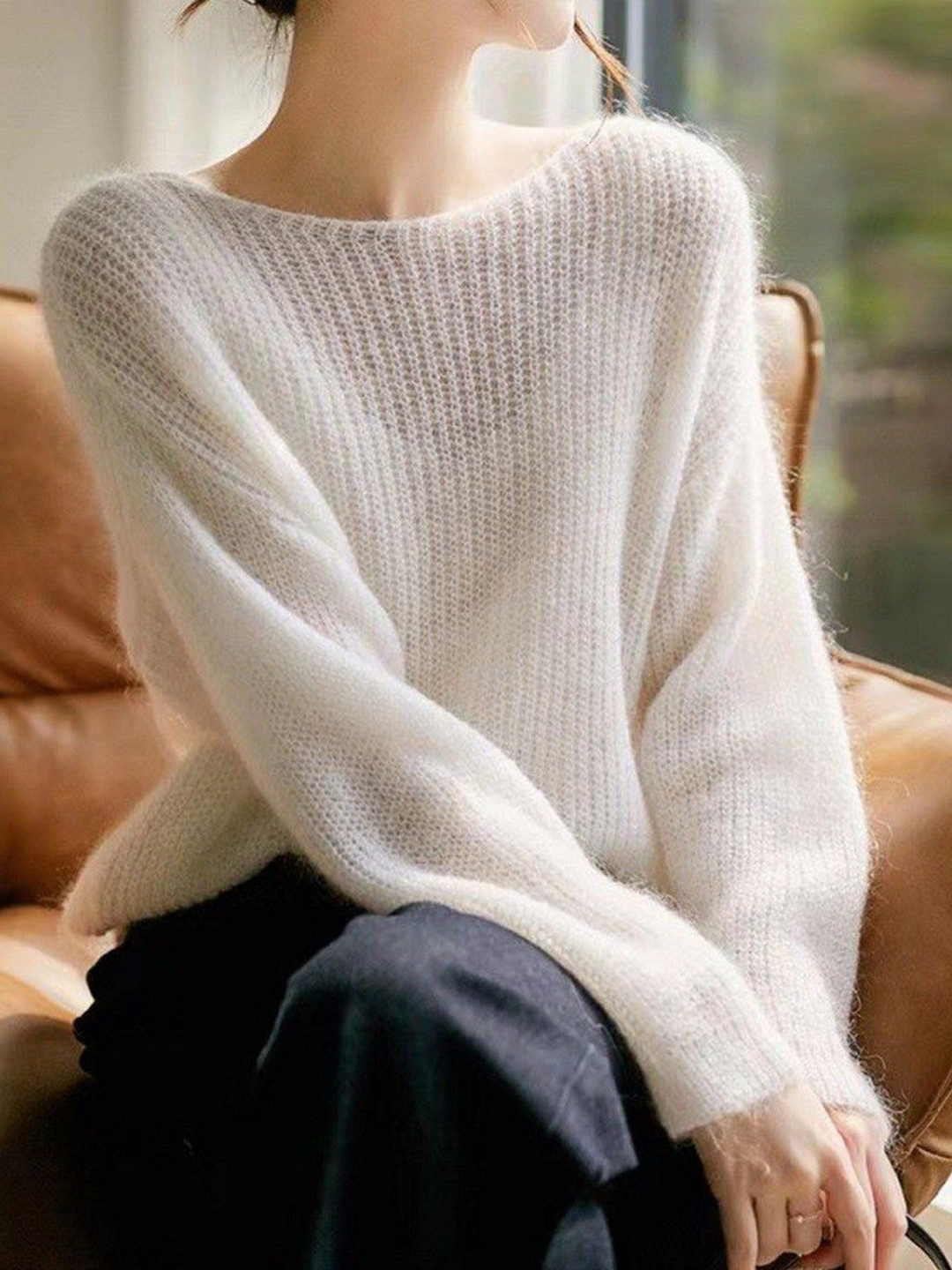 StyleCast Ribbed Boat Neck Pullover with Fuzzy Detail