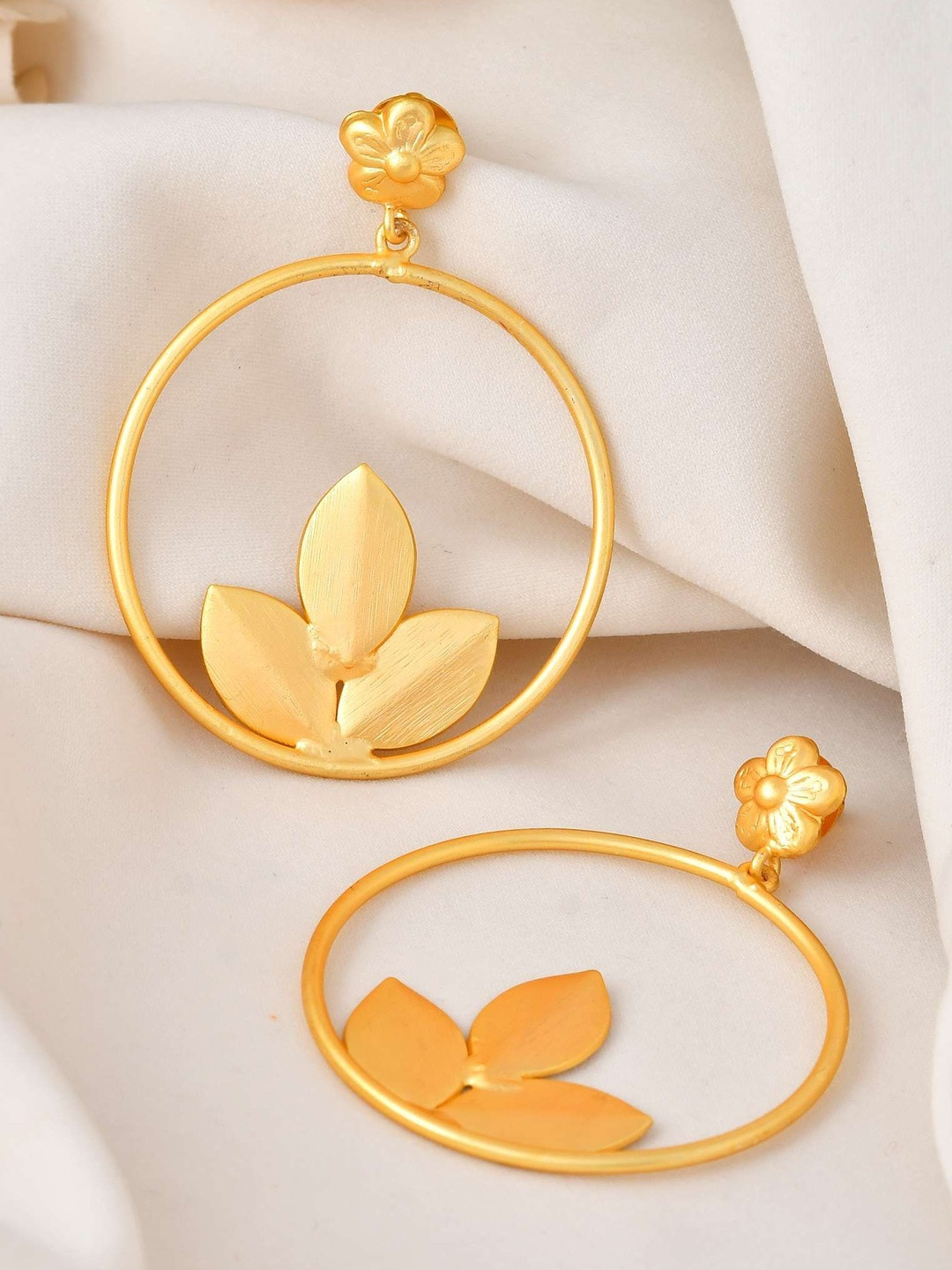 Jewels Nest Stainless Steel Gold-Plated Circular Shaped Drop Earrings