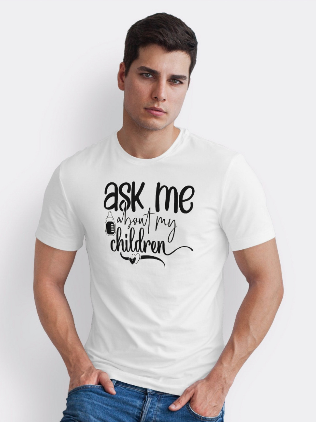 Seekbuylove Men Bio Finish Ask Me About My Children Round Neck Pure Cotton T-shirt