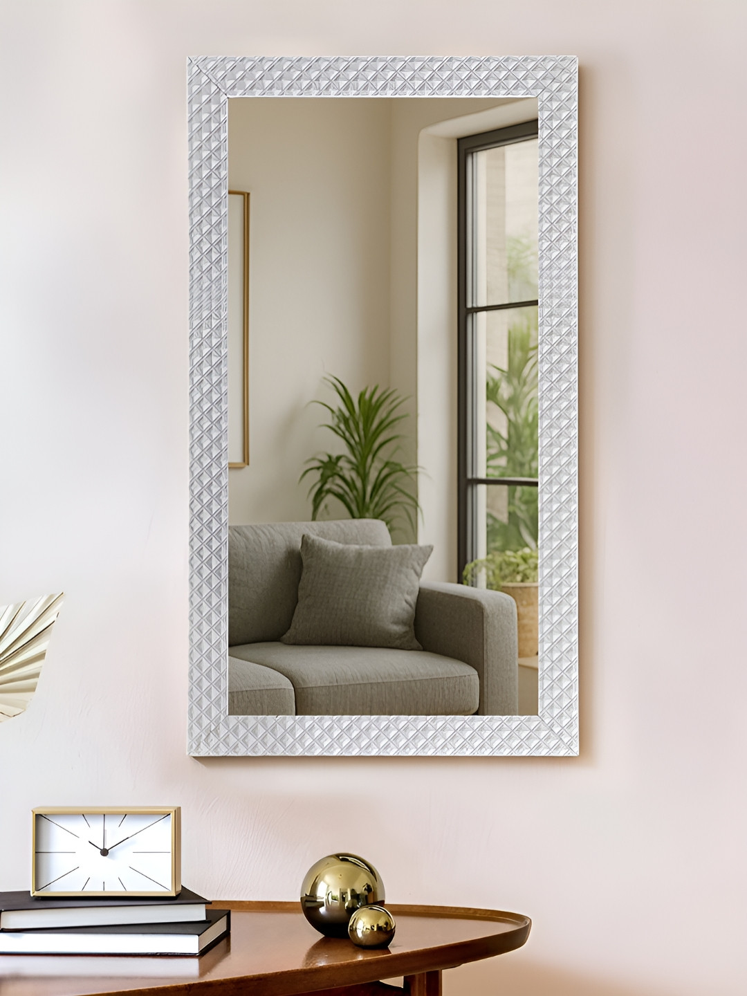 Art Street White Textured Wall Mount Decorative Wall Mirror With Frame