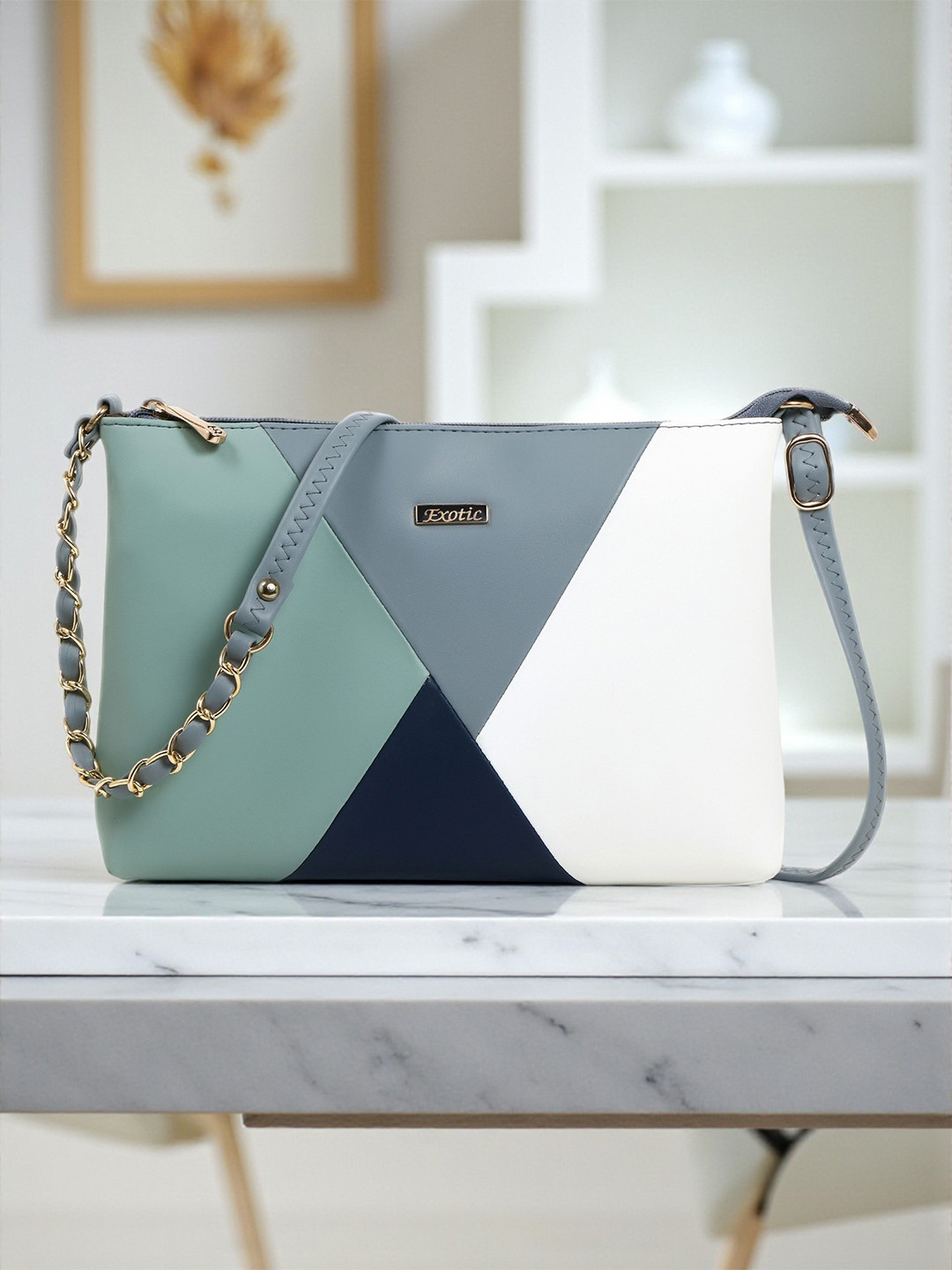 Exotic Grey Colourblocked PU Structured Sling Bag