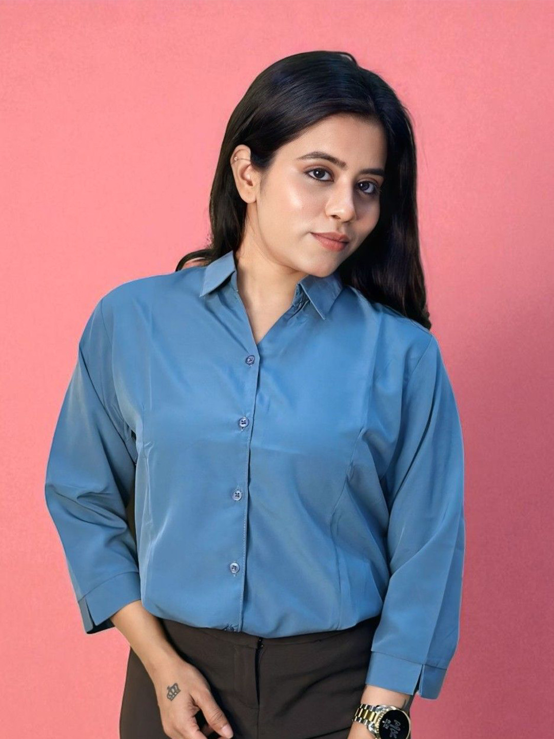 HOW House Of Wear Women Comfort Fit Solid Spread Collar Formal Shirt