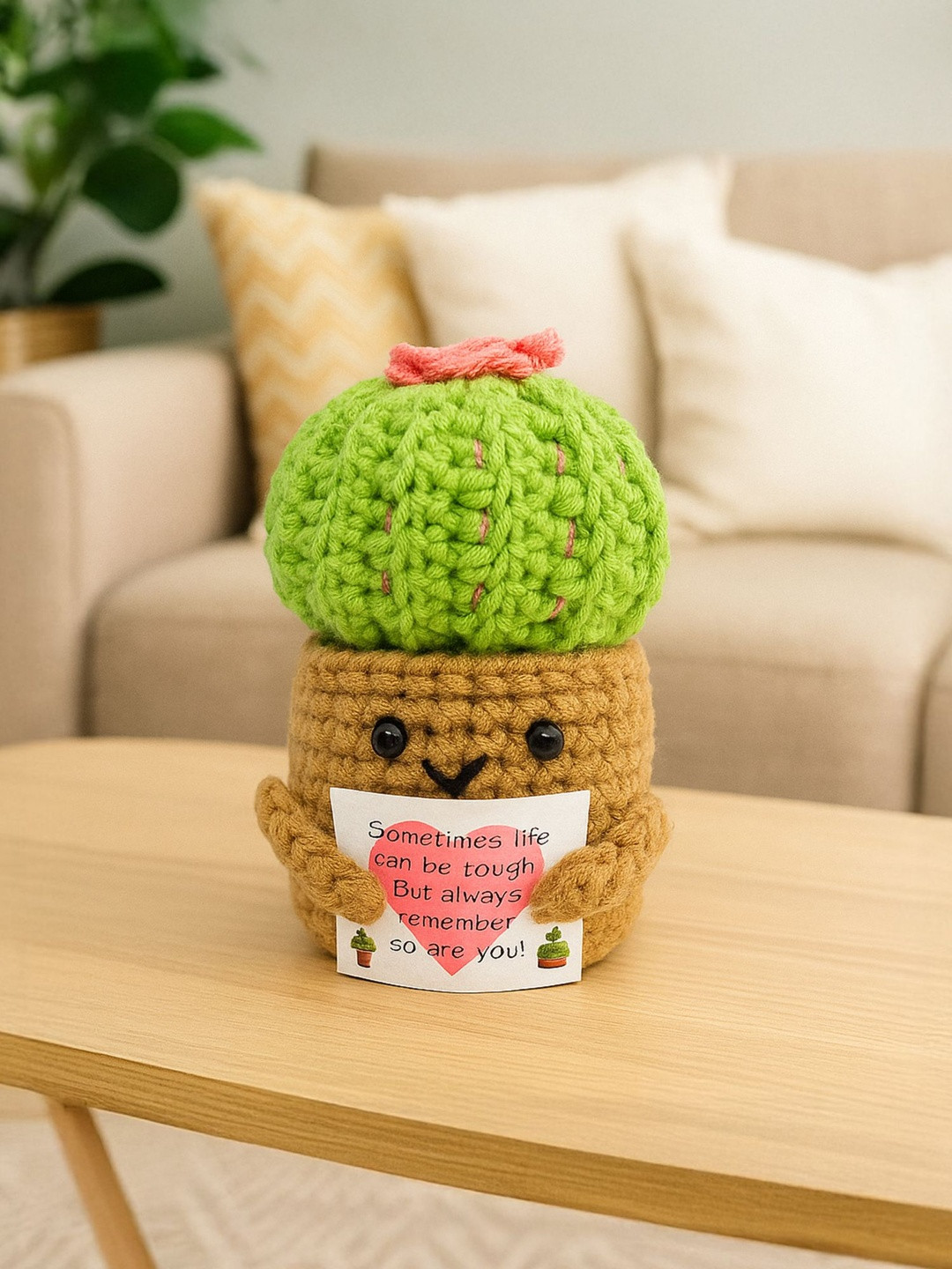 Ekhasa Green Crochet Cactus Plant With Message & Pot