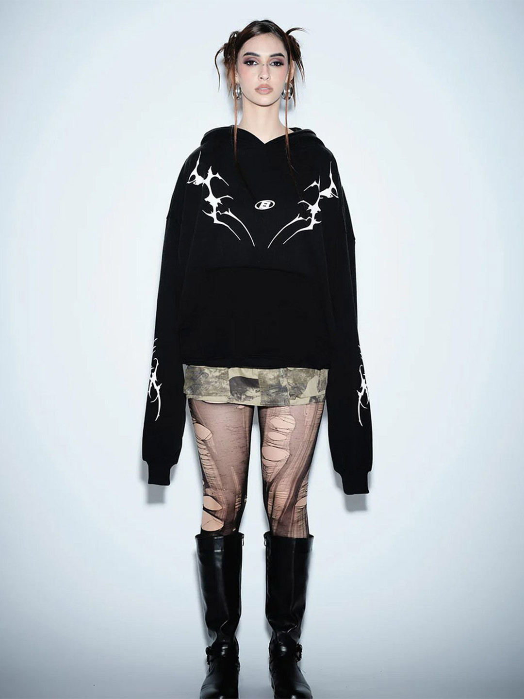 Bonkers Corner Women Abstract Hooded Long Sleeves Sweatshirt