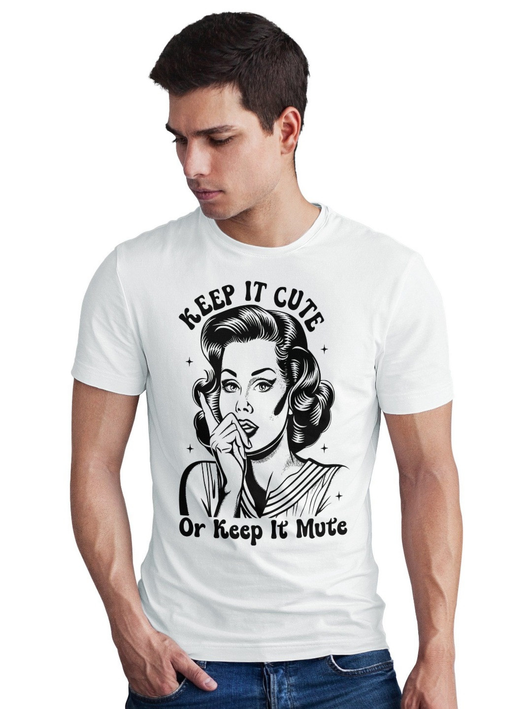 Seekbuylove Men Bio Finish Keep It Cute Or Mute Round Neck Pure Cotton T-shirt