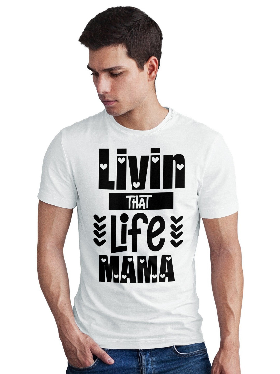 Seekbuylove Men Bio Finish Livin That Life Mama Pure Cotton T-shirt