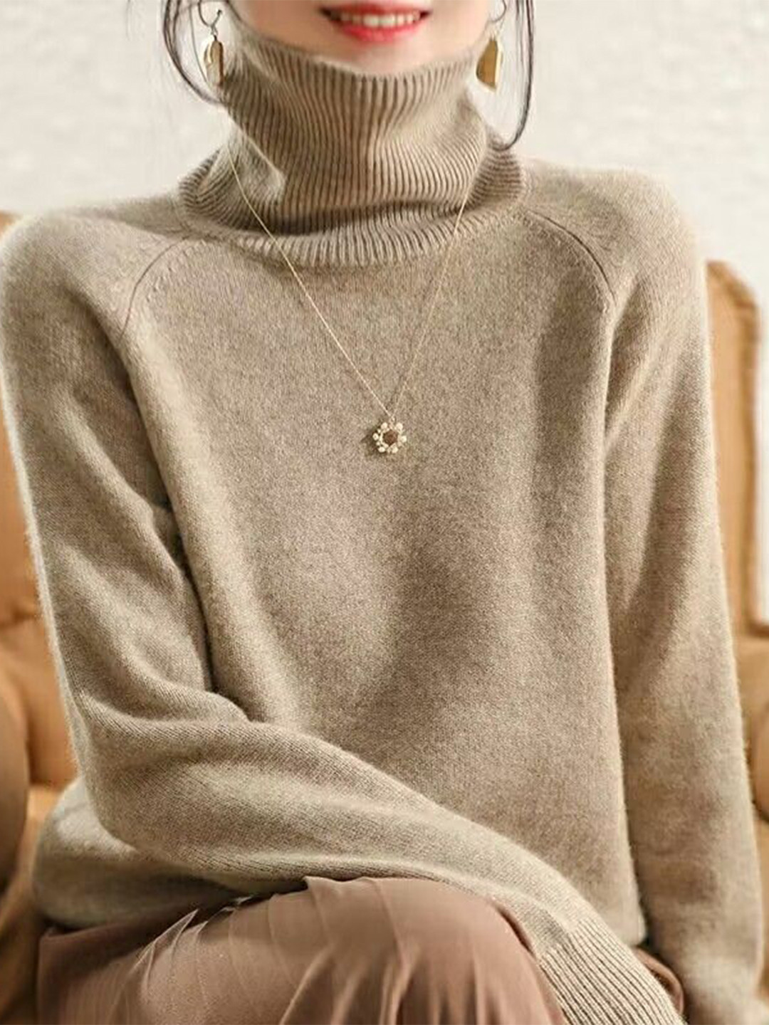 StyleCast Relaxed Fit Raglan Sleeve Turtleneck Pullover Sweater
