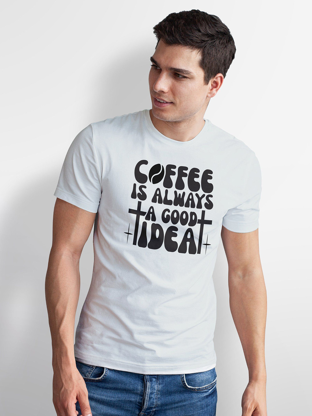 Seekbuylove Men Bio Finish Coffee Always A Good Idea Round Neck Pure Cotton T-shirt
