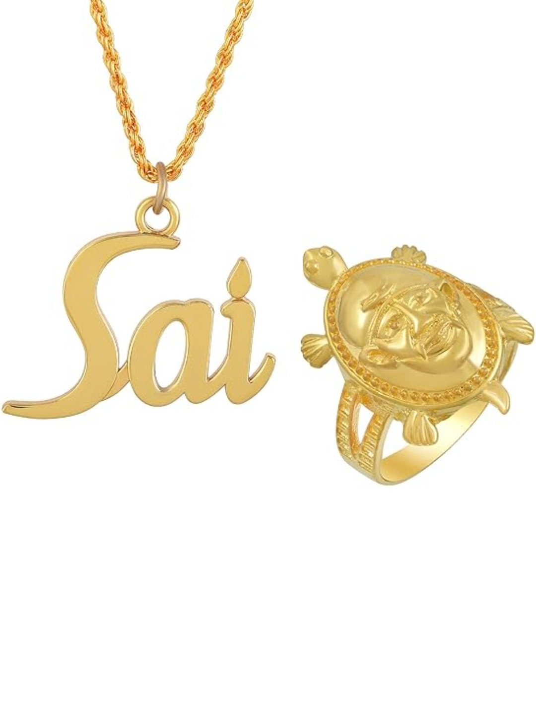 DZINETRENDZ Unisex Brass Gold-Plated Saibaba Pendant With Ring