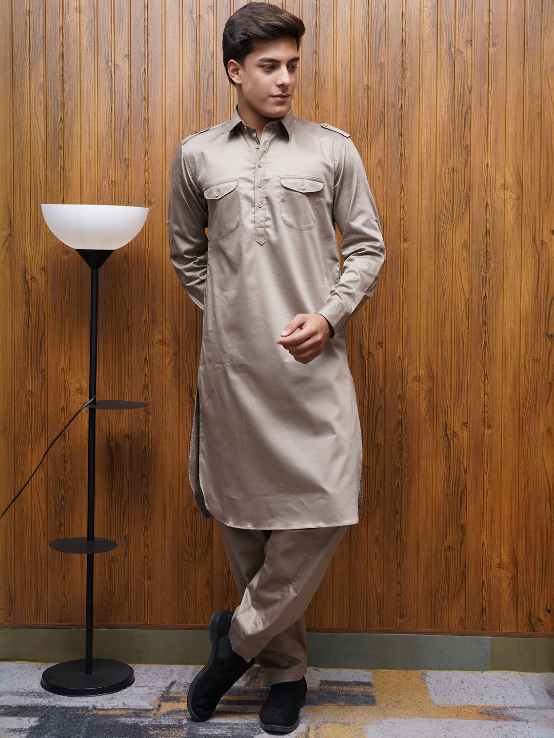 BETTINO Shirt Collar Long Sleeves Straight Kurta With Trousers