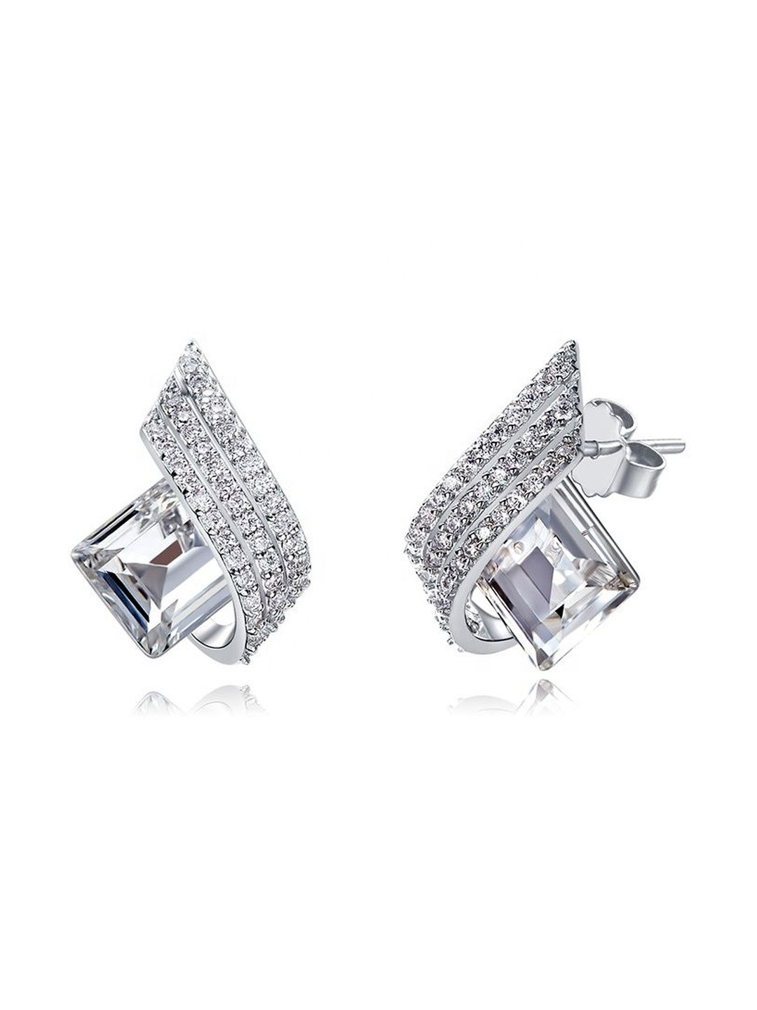 MYSTICFLAVIA Women Rhodium Plated Sterling Silver Swarovski Crystal Studded Studs