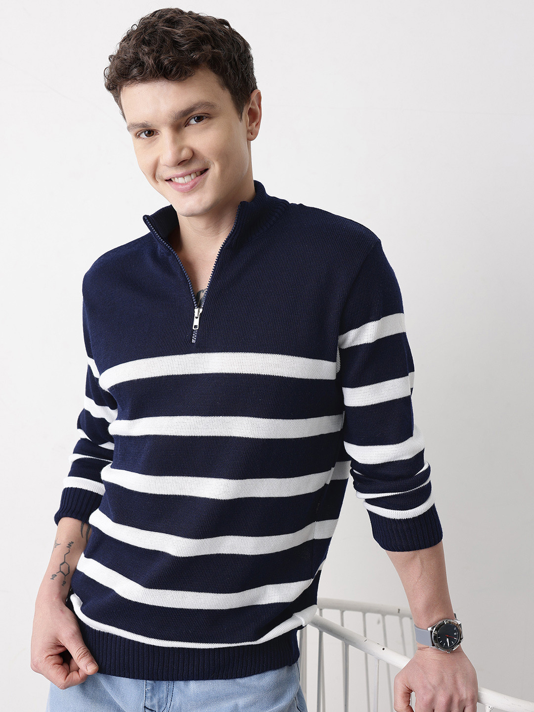 Mast & Harbour Half Zip Striped Pullover