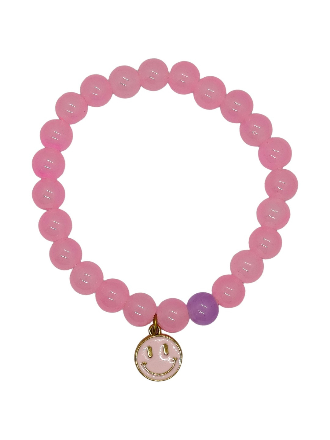 Inara Robes Women Pink &Purple Beaded Smiley Charm Bracelet